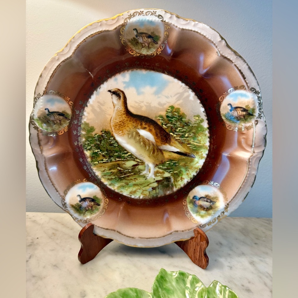 Antique PM Barvaria Large Porcelain Hand Painted Wild Game Quail Plate